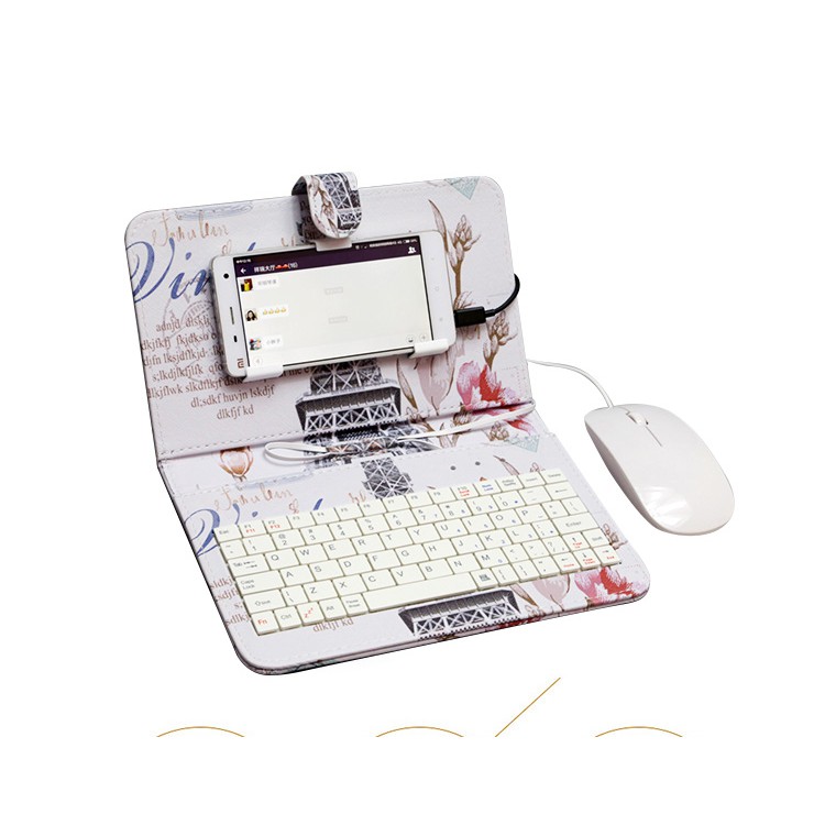 Bao da bàn phím có chuột + lót chuột cho điện thoại từ 4 đến 7 inch (BD01)