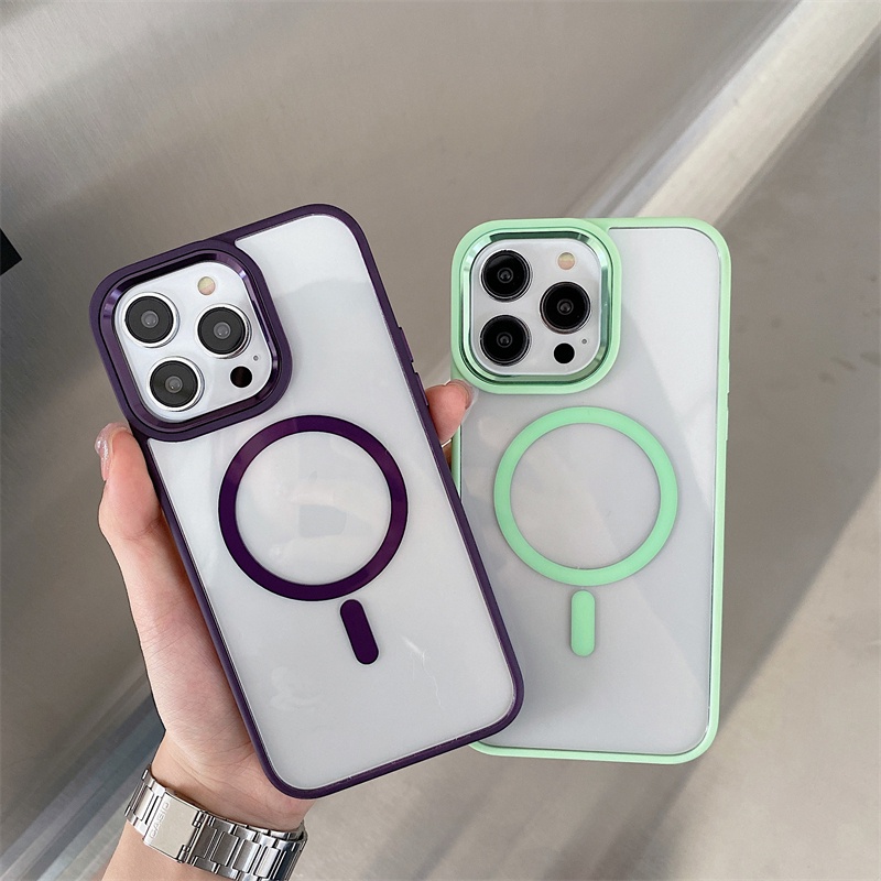 Ốp Điện Thoại Cứng Trong Suốt Chống Sốc Kèm Móc Xỏ Ngón Nam Châm Hút Cho iPhone 14 13 Pro Max 14 Plus