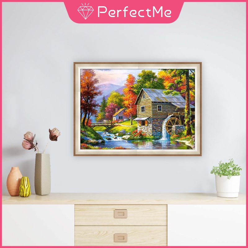 Bộ Tranh Đính Đá Họa Tiết Phong Cảnh Ngoài Trời Độc Đáo Kích Thước 40X30Cm