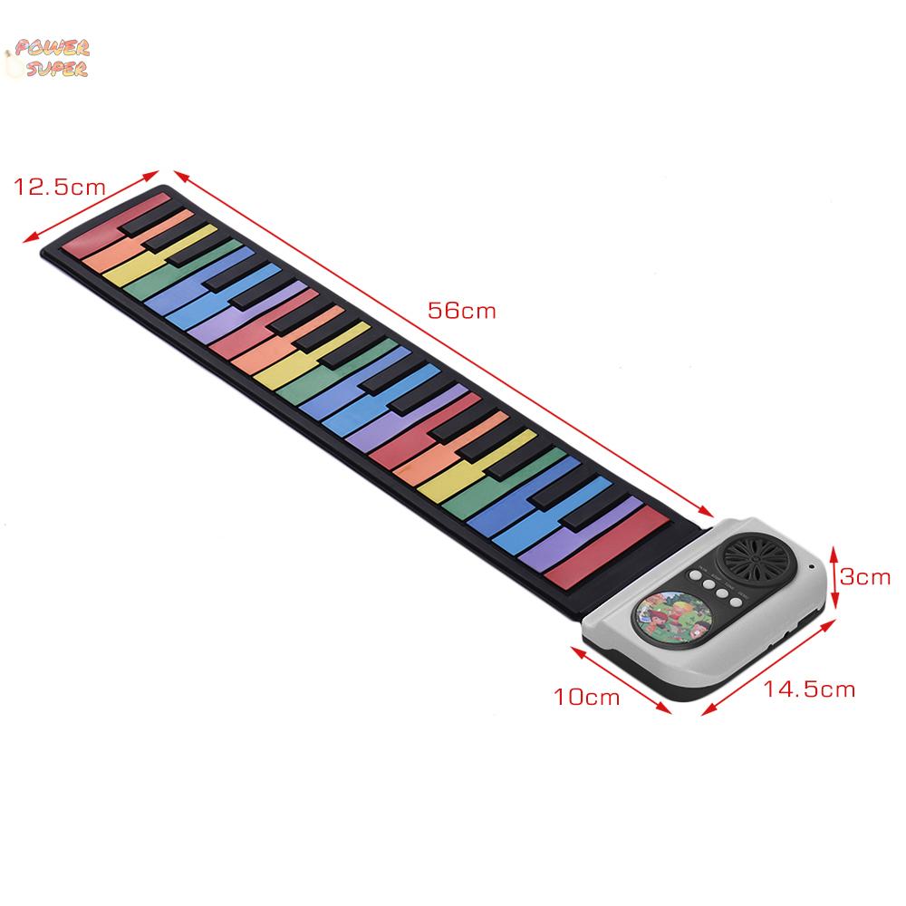 37-Key Portable Roll-Up Piano Silicon Electronic Keyboard Colorful Keys Built-in Speaker Musical Toy for Children Kids