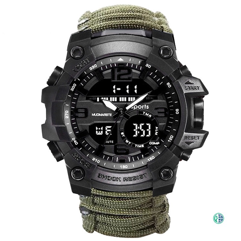 Ready Stock Men's Luminous Multifunctional Digital Watch Waterproof Compass Watch with Knitted Strap @vn