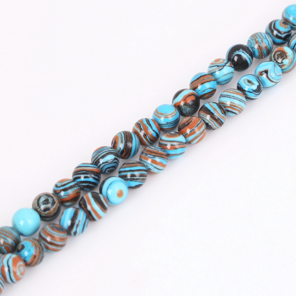 Chuỗi hạt đá Malachite tròn màu xanh lam ren 4 6 8 10 12 MM dài 15&quot; làm trang sức tùy chọn