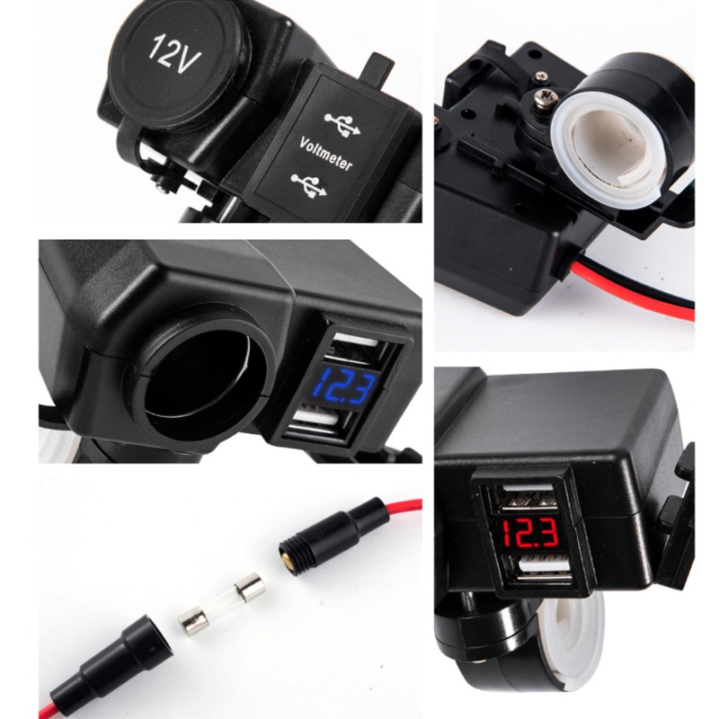 Thiết Bị Sạc USB Kép 12V Không Thấm Nước Tích Hợp Đèn LED Hiển Thị Vôn Kế Cho Xe Máy