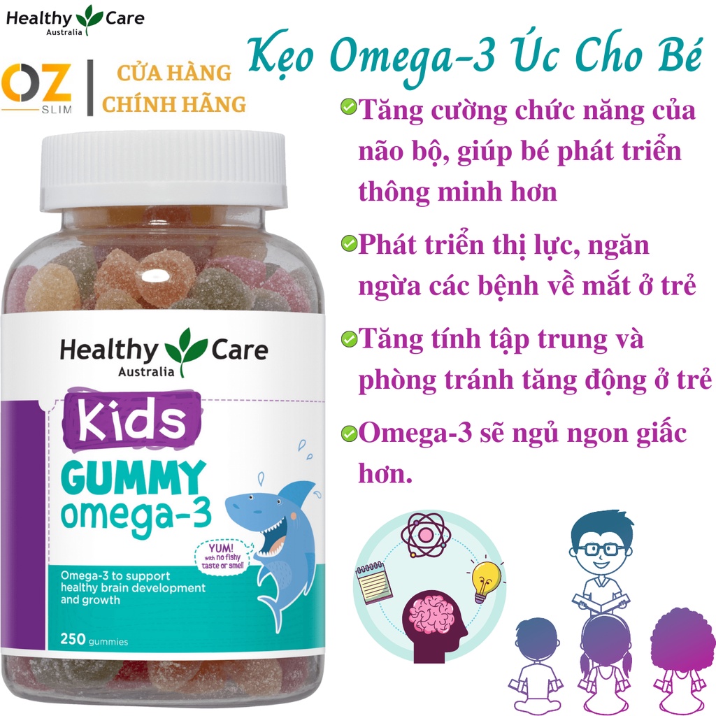 Omega-3 Úc Cho Bé Healthy Care Dạng Kẹo Dẻo Giúp Phát Triển Não Bộ Tăng Khả Năng Nhận Thức, Tập Trung Và Ghi Nhớ 250 Viê