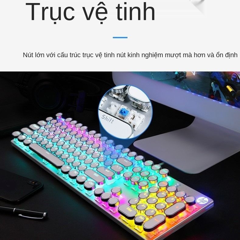 HP GK400Y bàn phím cơ steampunk game chuyên dụng văn phòng gõ chuột có dây bộ ghi chú