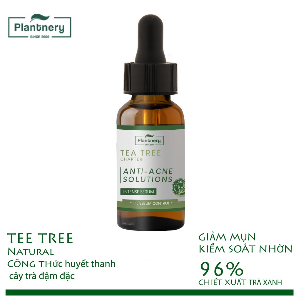 Serum tràm trà Plantnery Tea Tree - tinh chất trà xanh đậm đặc xóa thâm, giảm mụn, se khít lỗ chân lông 30 ml.