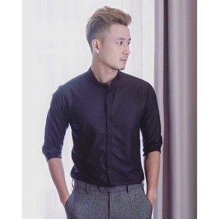 Áo Sơ Mi Cổ Tàu chât đẹp Màu đen