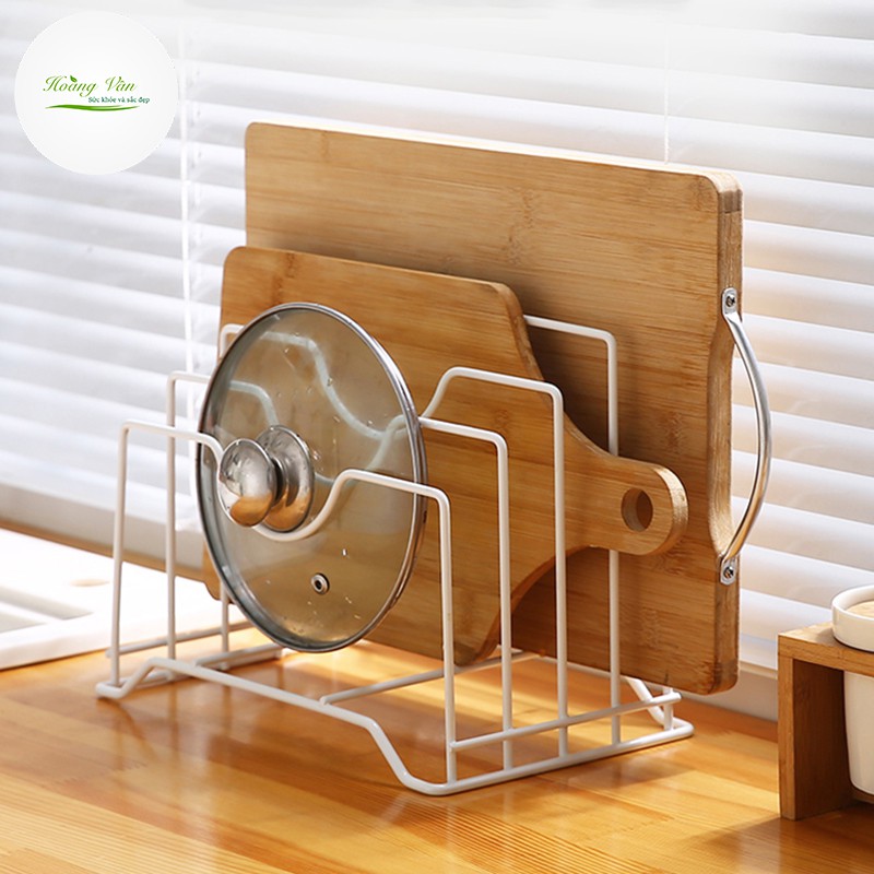 Kệ để nắp nồi dao thớt đa năng 4 ngăn thép sơn tĩnh điện | BigBuy360 - bigbuy360.vn