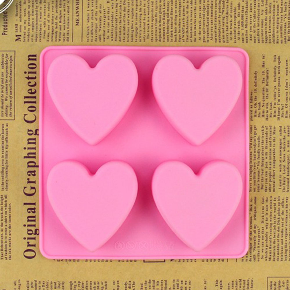 1 Khuôn Làm Bánh Hình Trái Tim 4 Lỗ Bằng Silicon