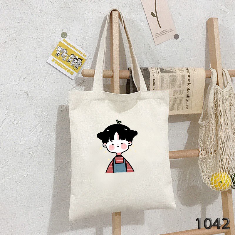 Túi Tote Trắng Chất Vải Canvas 1042 Cô Bé Tóc Bối Dễ Thương Hàng Chuẩn Đẹp - Hazo