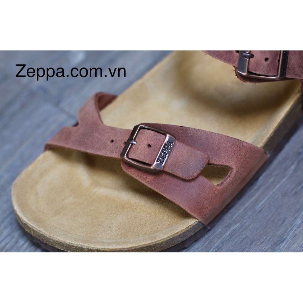 ZEPPA - Gian Hàng Chính Hãng - Da bò thật 100% - Sandal đế trấu da bò nam &amp; nữ - Màu nâu đỏ (Size: 35-42) F3