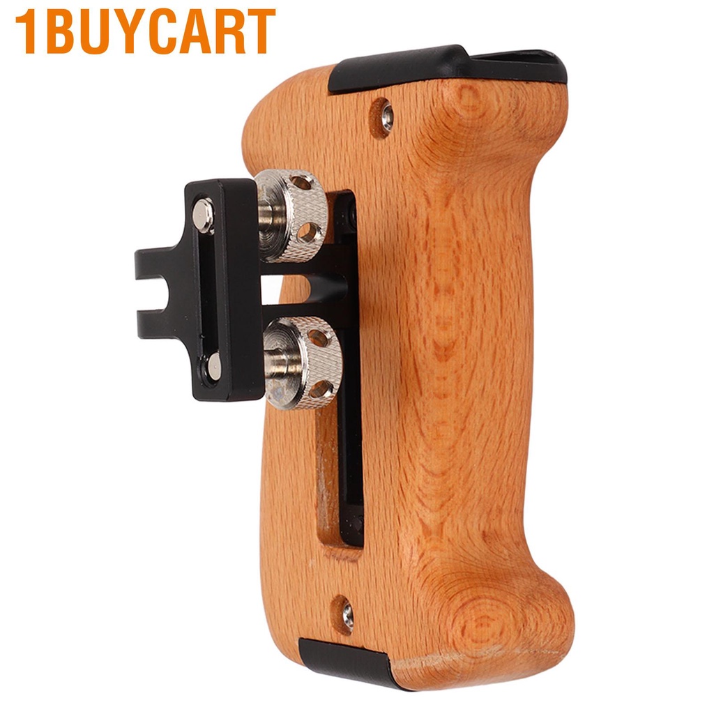 1buycart Wooden Side Handle Grip Adjustable with 1/4in Thread Holes Cold Shoe Mount for Camera DV Video Cage