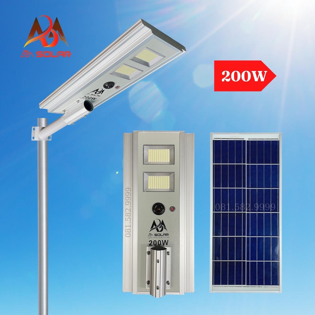 [300W] Đèn Năng Lượng Mặt Trời, Đèn Đường, Sân Vườn, Nhốm Đúc Nguyên Khối Cao Cấp, Chống Nước- ABM SOLAR