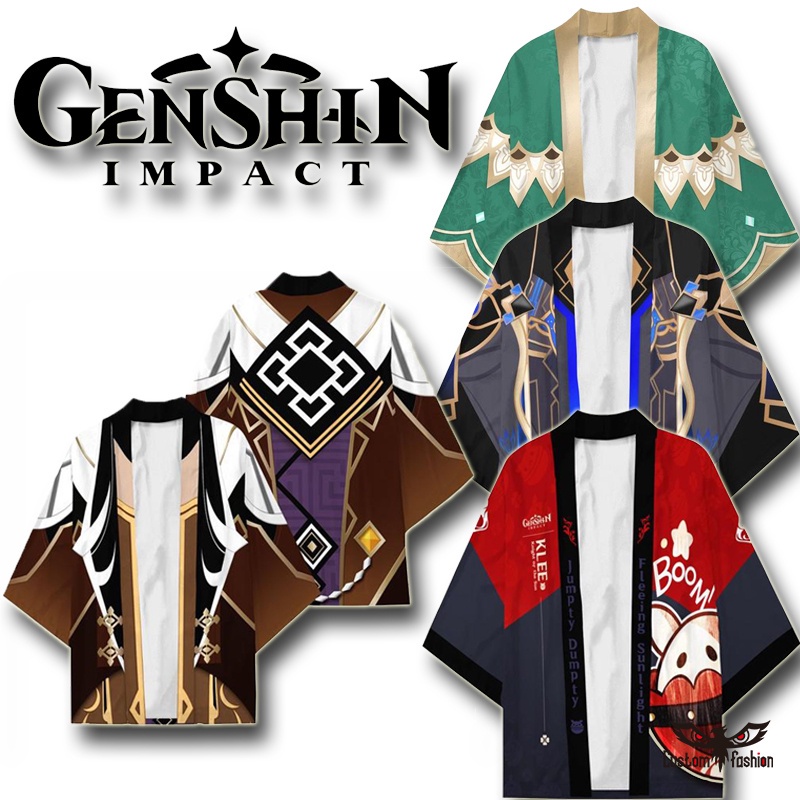 Áo Khoác Kimono Tay Ngắn Hóa Trang Game Genshin Va Chạm Haori Yukata Zhongli Klee Venti Dainsleif Mùa Hè Cho Nam / Nữ