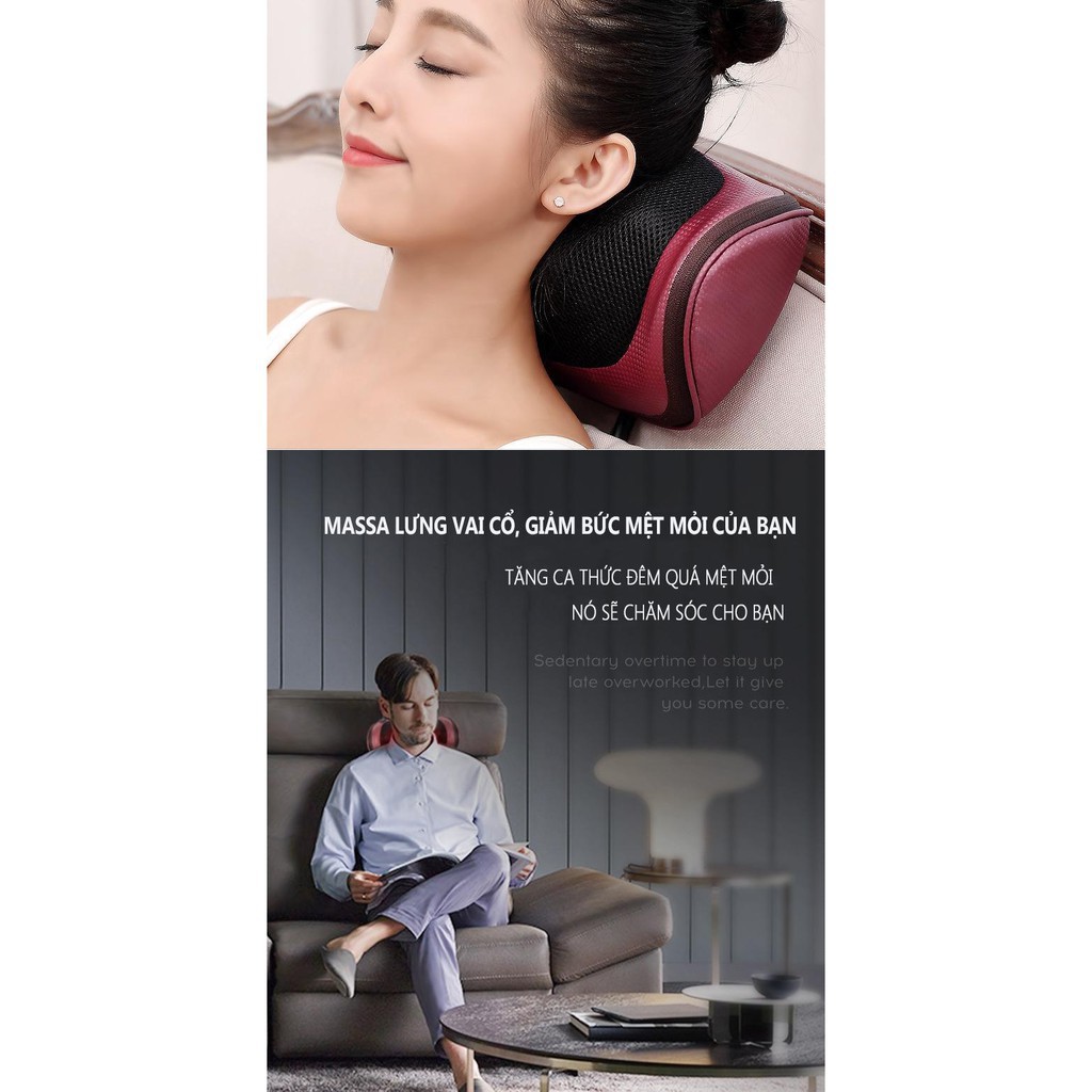 Gối Massage Hồng Ngoại 8 Bi Cao Cấp - Gối Massge Cổ Vai Gáy