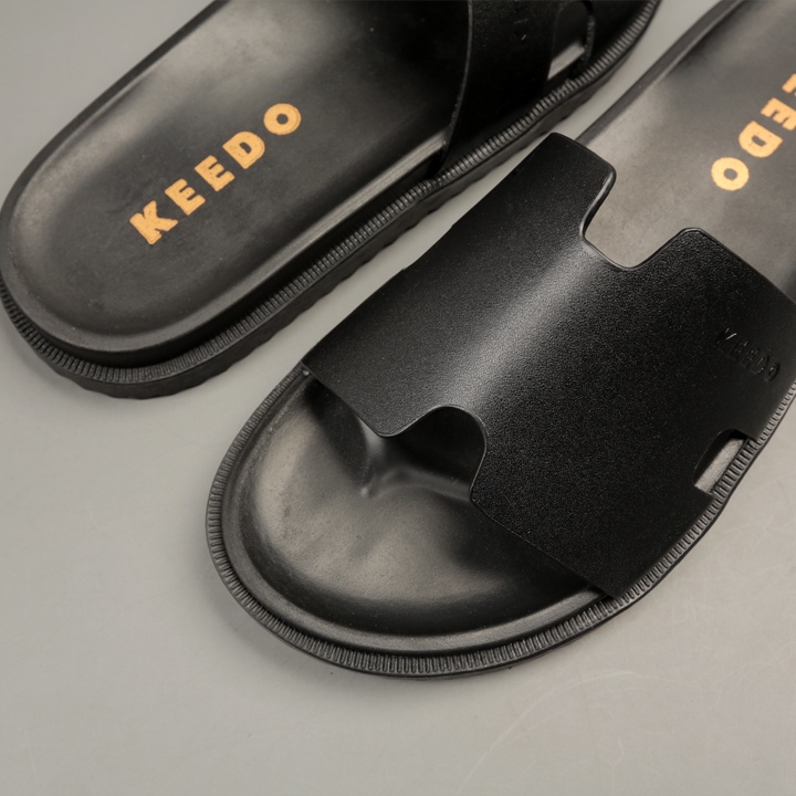 Dép quai ngang nam chữ H da bò thật KEEDO KD369 Full box