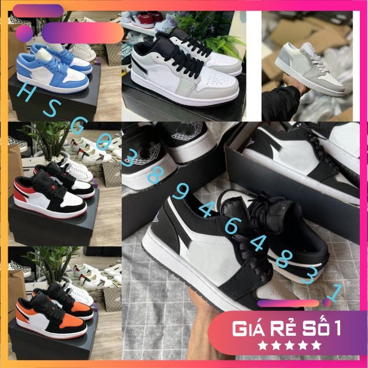 Giày thể thao J 1 đen trắng cổ thấp, Giày sneaker nam nữ siêu hot dễ phối đồ - Hàng chuẩn Full Box Bill