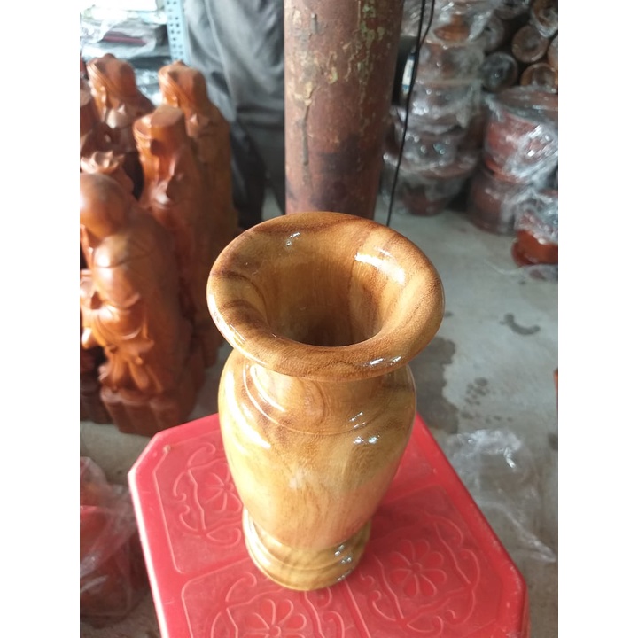 Lọ cắm hoa gỗ gõ nguyên khối cao 25cm
