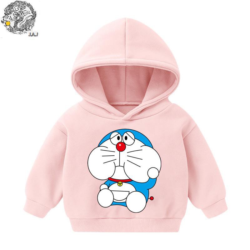 Áo Hoodie Tay Dài Dày Dặn In Hình Doraemon Dễ Thương Cho Bé Gái Từ 3-8 Tuổi