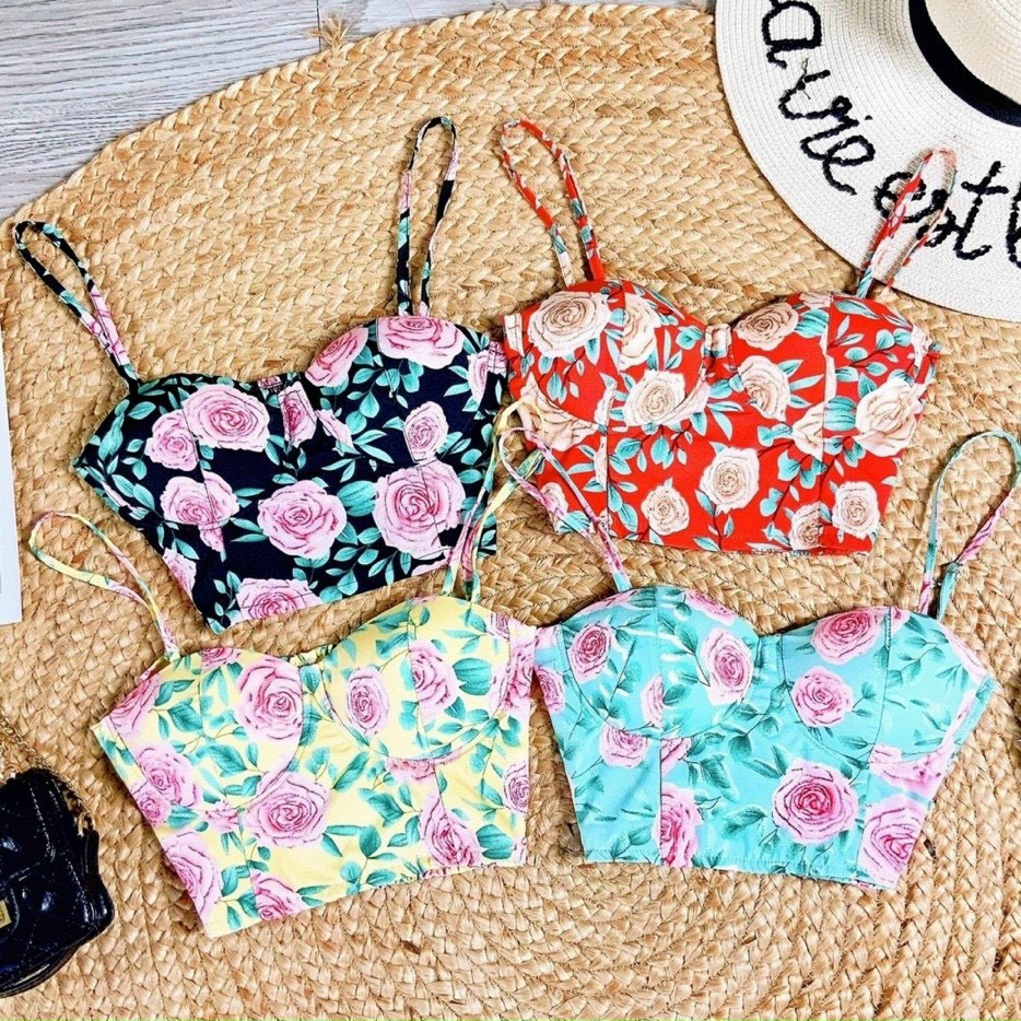 [8.8 Sales Freeship] Set váy maxi hoa đi biển nhiều màu sắc, áo 2 dây hoa có mút + chân váy dài đuôi cá xòe siêu xinh