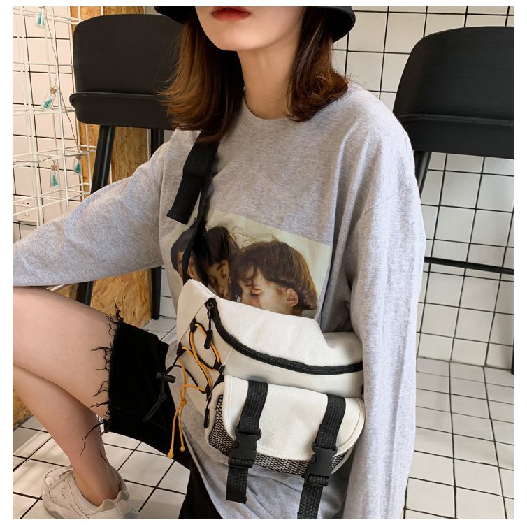 Túi đeo chéo canvas phong cách hiphop đường phố mẫu mới - Túi bao tử unisex thời trang giá rẻ