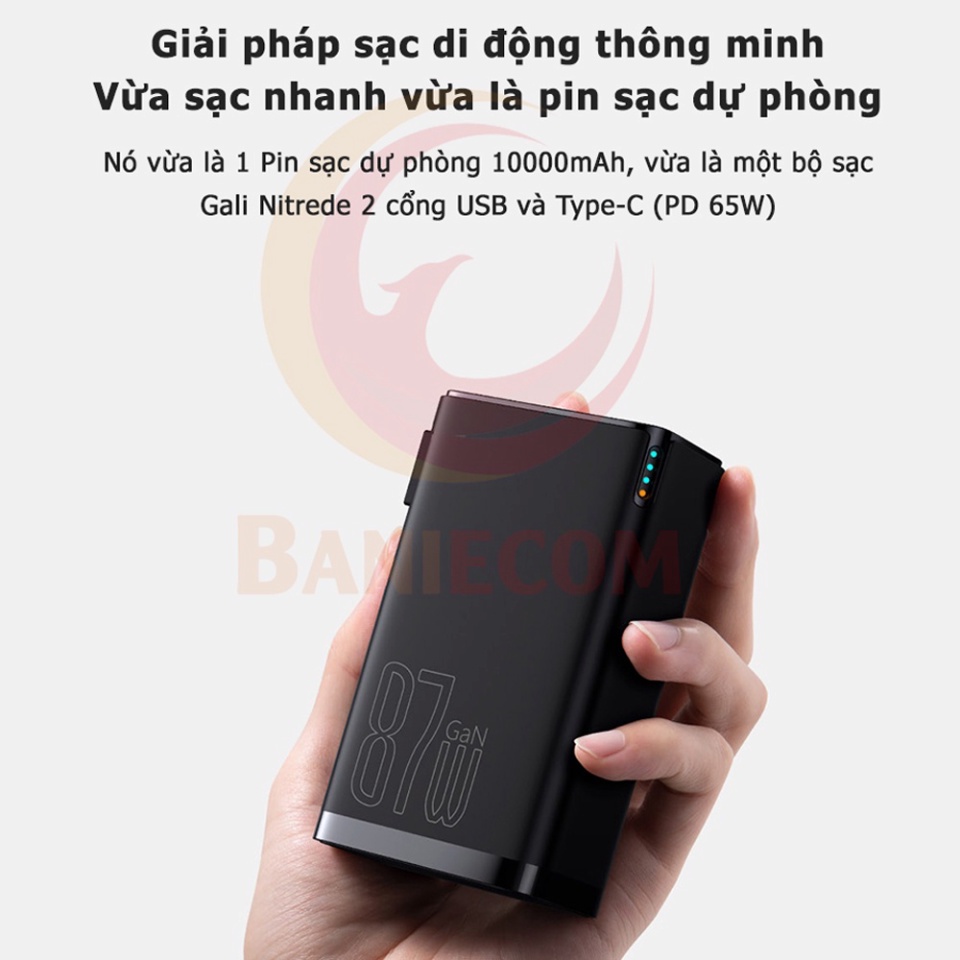 Bộ sạc có dây Baseus GaN3 Pro 87W cáp sạc 100W kiêm pin sạc dự phòng 10000mAh - 12 tháng BH