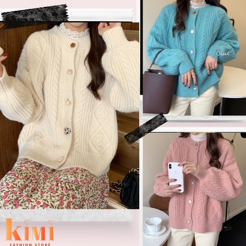 Áo cardigan len Quảng Châu tay dài vặn thừng Freesize