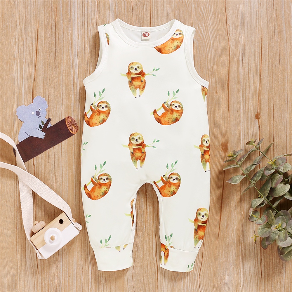 Áo liền quần MIKRDOO sát nách in hình chú lười dễ thương cho bé sơ sinh