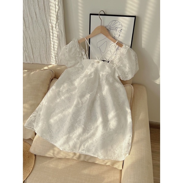 Đầm - váy trễ vai dây cổ đính hạt hoa nổi siêu hot