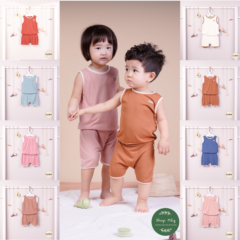 Bộ ba lỗ chui đầu quần cộc phối viền COOKIE cho bé - chất cotton tăm mềm mát