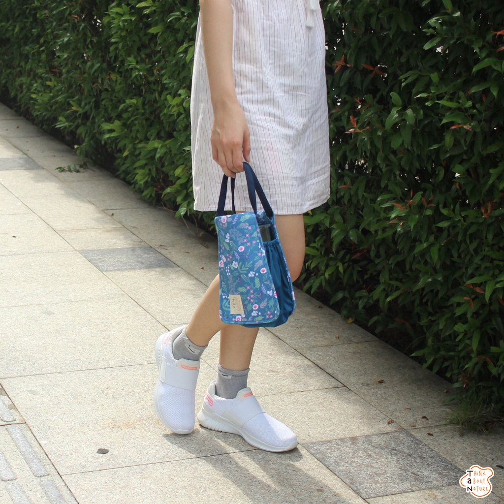 Túi vải đựng bình nước họa tiết hoa lá xanh dương TaNcupholder