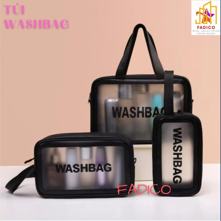 [HCM]Túi đựng mỹ phẩm Washbag có quai xách màu trong suốt,phù hợp du lịch,đi chơi,đựng vật dụng cá nhân-FADICO