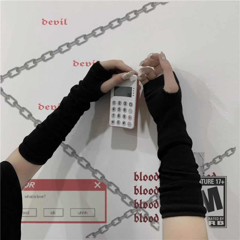 Ống tay áo hở ngón tối màu phong cách punk harajuku cá tính cho nam nữ 225600