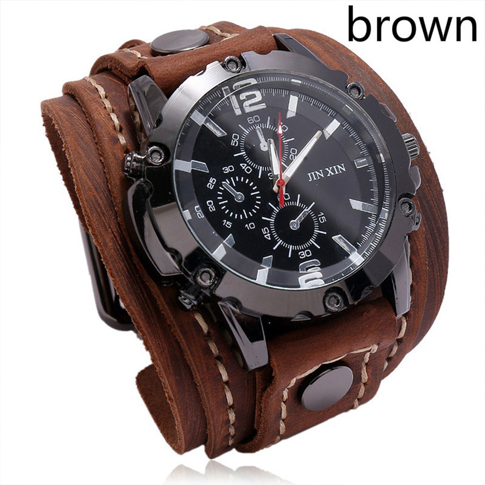 Đồng Hồ Đeo Tay Dây Da Bản Rộng Phong Cách Hip Hop Cá Tính Cho Nam