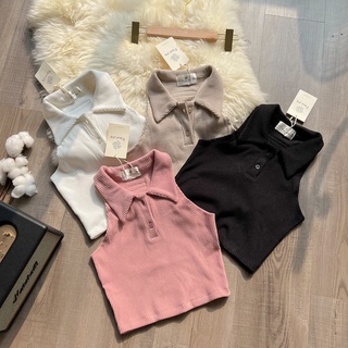 Áo thun sơ mi nữ trơn hàn quốc, 3 lỗ polo form croptop tay ngắn ôm body Four Studio A21