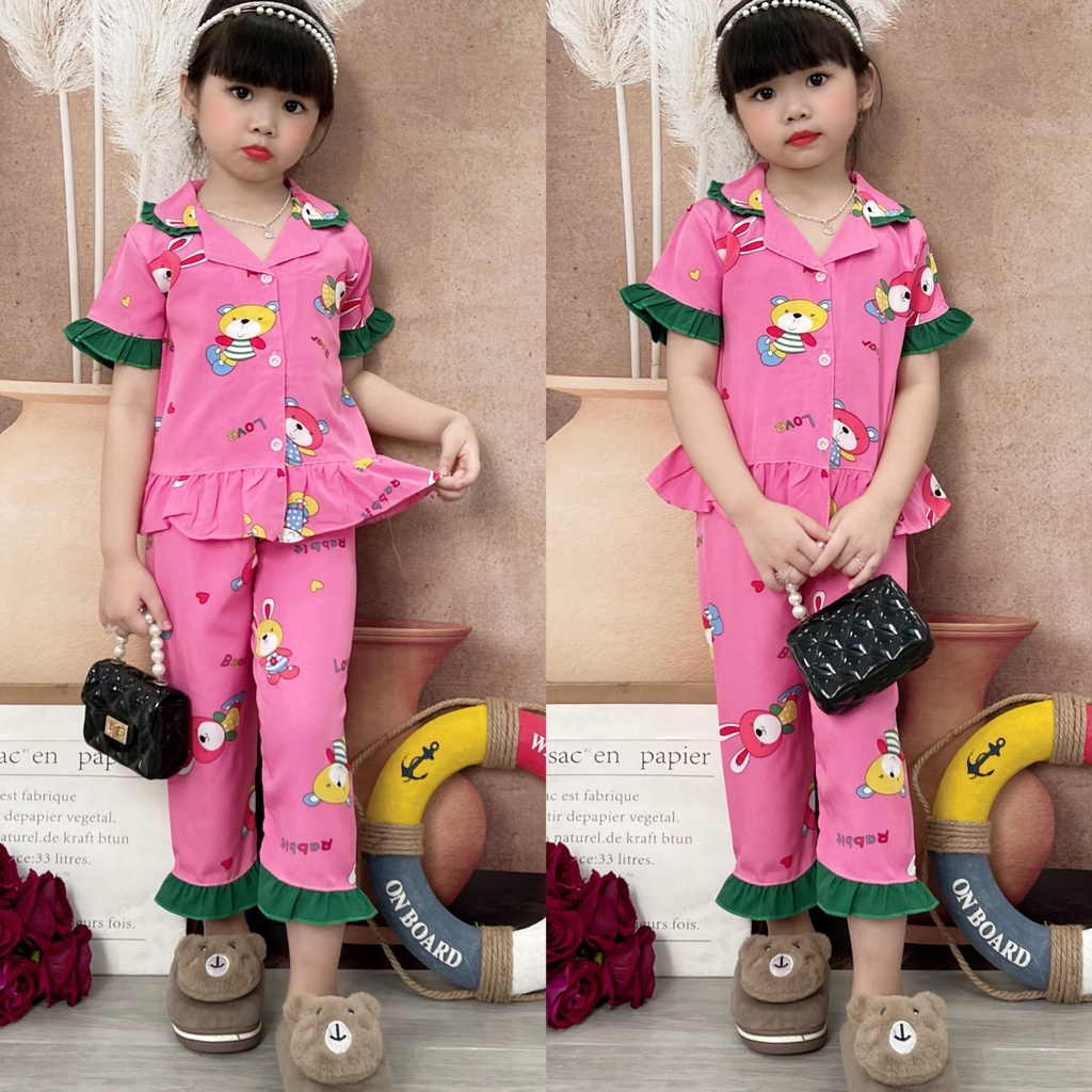 Pijama lụa Hàn cho bé gái 4-9 họa tiết cực xinh yêu P2
