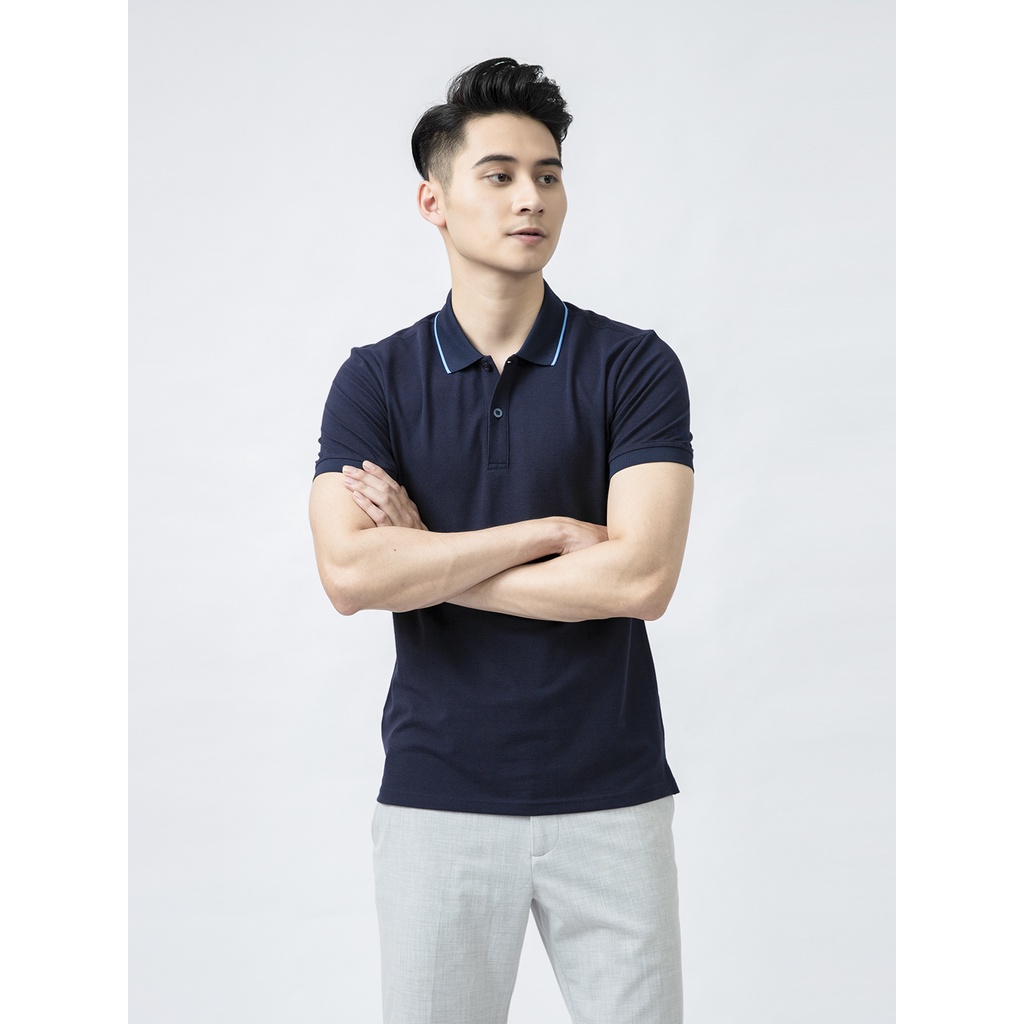 Áo thun polo nam Aristino APS035S1 phông có cổ bẻ dáng suông vừa mầu xanh tím than vải cotton cao cấp mềm mại