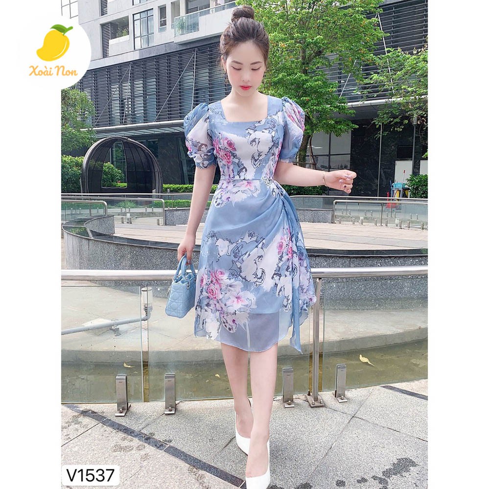 Xoài Non Đầm váy dáng chữ A họa tiết hoa hồng siêu xinh tôn dáng cho nàng thời trang dạo phố, dự tiệc