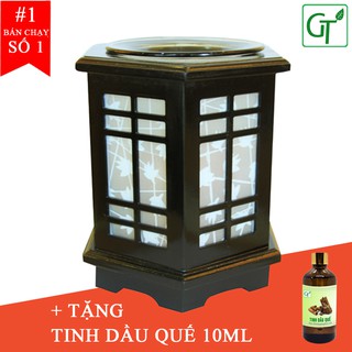 Đèn Xông Tinh Dầu 💖FREESHIP💖+ Tặng Tinh Dầu Quế 10ml + Tặng Bóng Dự Phòng -  Đèn Đốt Tinh Dầu Gỗ Lục Giác