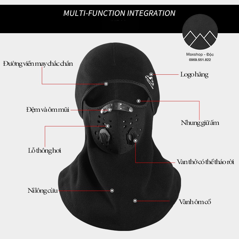 Mặt nạ cao cấp chống khói bụi ô nhiễm và giữ ấm lái xe