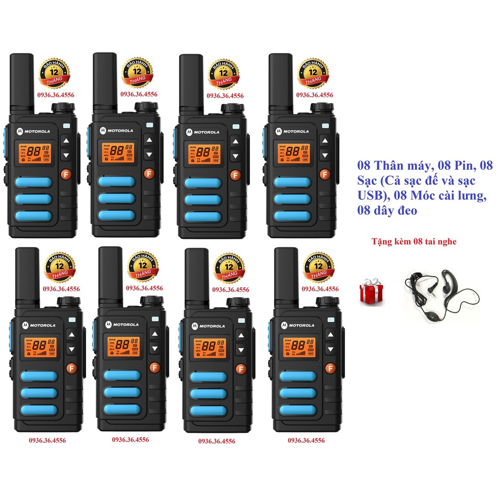 Bộ 8 Bộ đàm Motorola GP8860(Siêu đẹp, bền bỉ, nhỏ gọn chắc chắn,dung lượng pin lớn&gt;18 tiếng)-Cả sạc đế và USB đi kèm