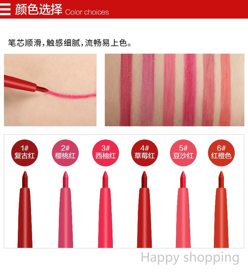(Hàng Mới Về) Set 6 Chì Kẻ Viền Môi Dưỡng Ẩm Lâu Trôi Kèm Cọ Tiện Dụng | BigBuy360 - bigbuy360.vn