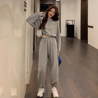 Set áo nỉ croptop + quần nỉ nữ - bộ đồ thể thao nữ order