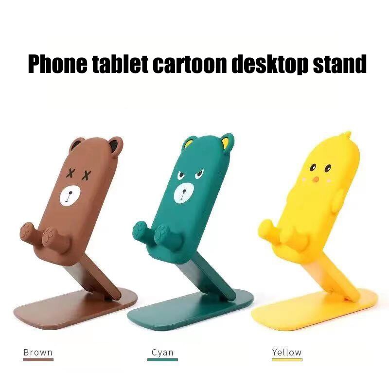 Giá đỡ điện thoại máy tính bảng để bàn họa tiết gấu gà dễ thương có thể gấp gọn tiện dụng