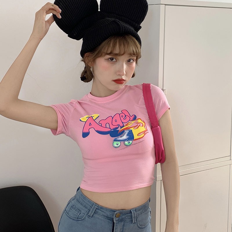 Áo Thun Ngắn Tay In Họa Tiết Xinh Xắn Theo Phong Cách Hàn Quốc