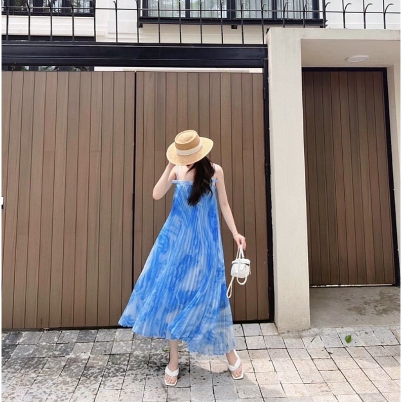 Đầm maxi suông dập ly loang màu hai màu xinh