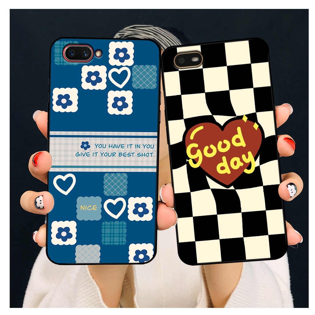 Ốp lưng Realme C1 - Realme C2 in hoạ tiết caro trái tim đen trắng, gấu bear cute đáng yêu