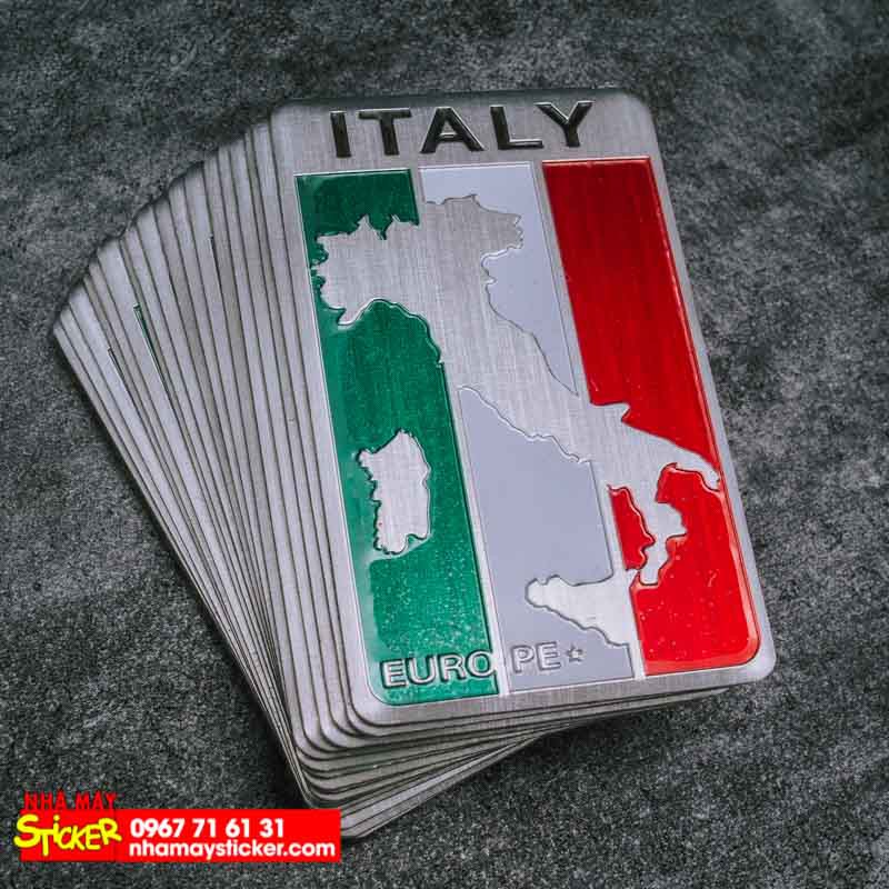 Sticker hình dán metal cờ Ý Italia - miếng lẻ - Chữ nhật 8x5cm