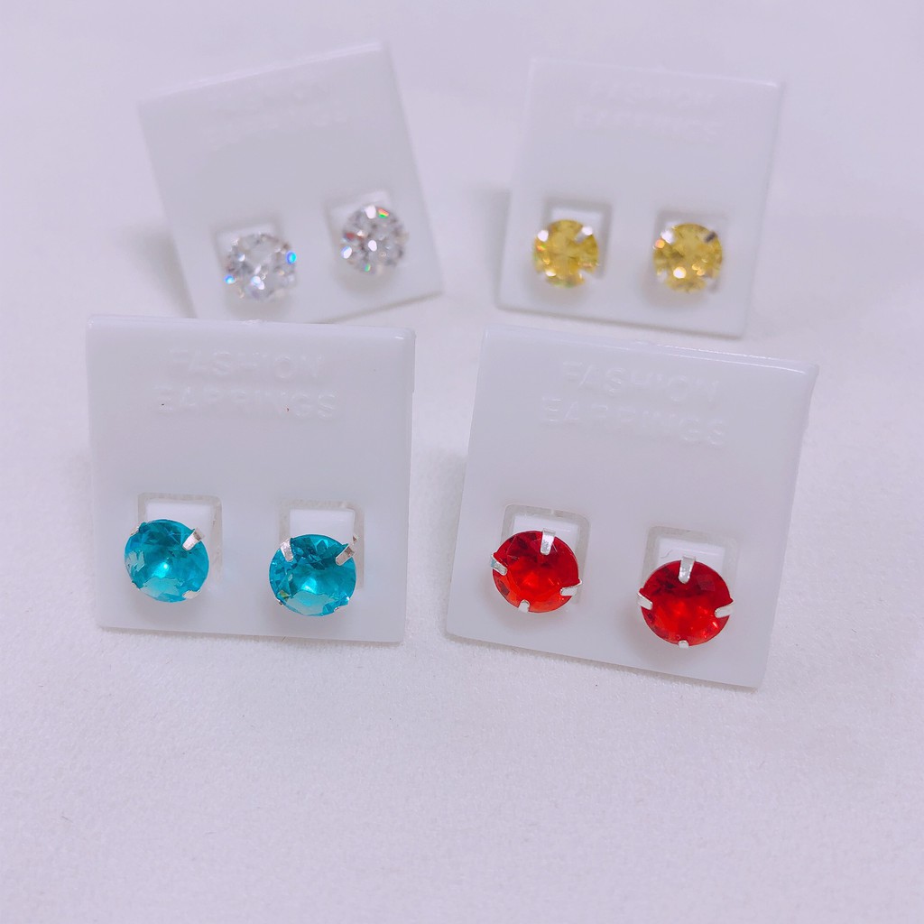 Bông tai bạc dạng khuyên nụ đá nhiều màu cỡ 6ly - Nụ Bạc Bibi silver