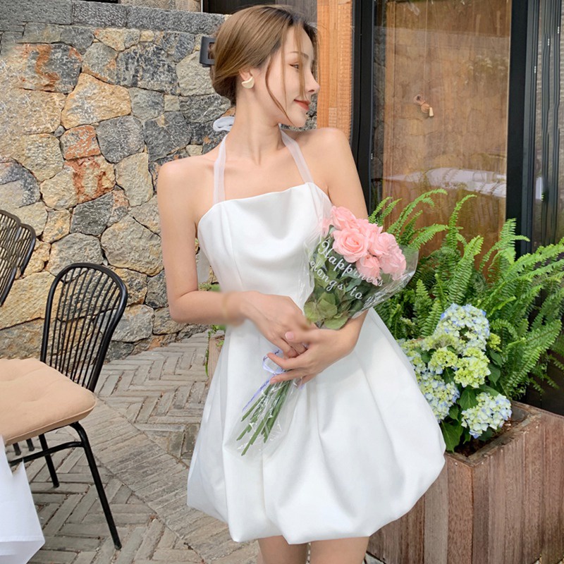 Đầm 2 dây ôm dáng màu trơn phong cách thời trang mùa hè cho nữ váy trắng sexy